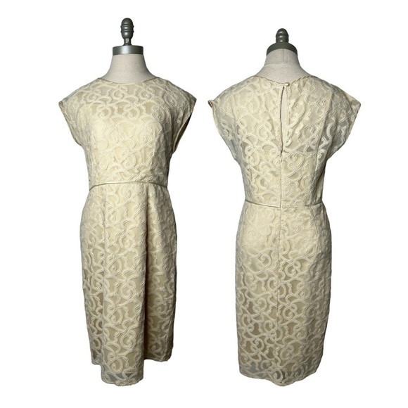 Adrianna Papell Ivory Jacquard Embroidered Lace Overlay Sheath Midi Dress Size 6 - Picture 2 of 16
